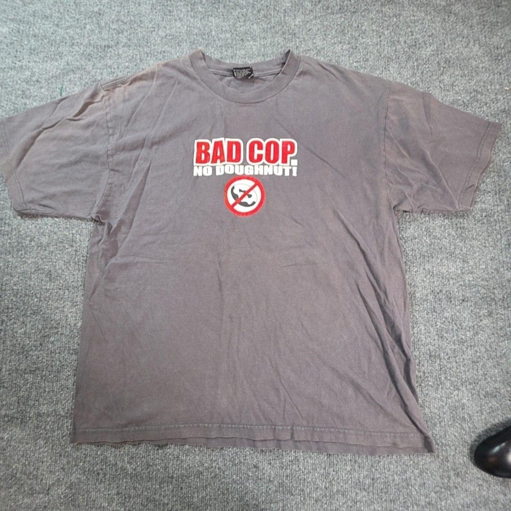 ODM Shirt Mens XL Gray Bad Cop No Doughnut Graphic Tee T-Shirt Funny Police